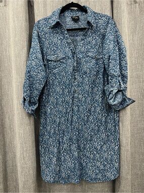 AMIRI Blue Floral Button-Front Long Sleeve Dress